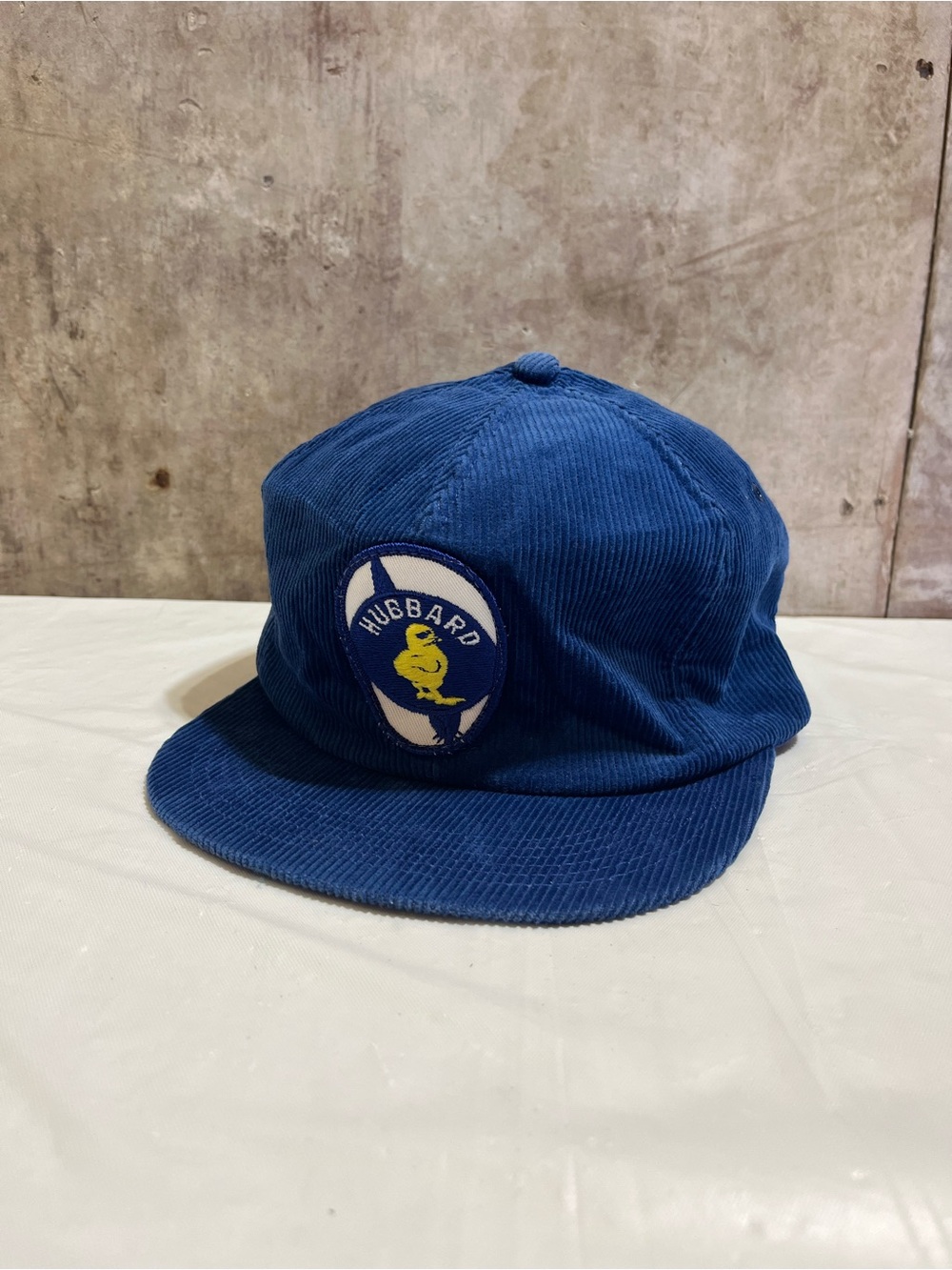 Vintage 1970’s Hubbard Farming Blue Corduroy Cap with Duck Patch- Trucker Hat